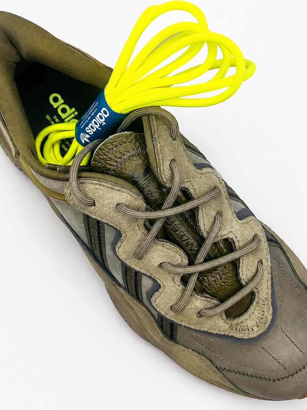 Adidas Olive Green Sneakers w/ Extra Neon Laces